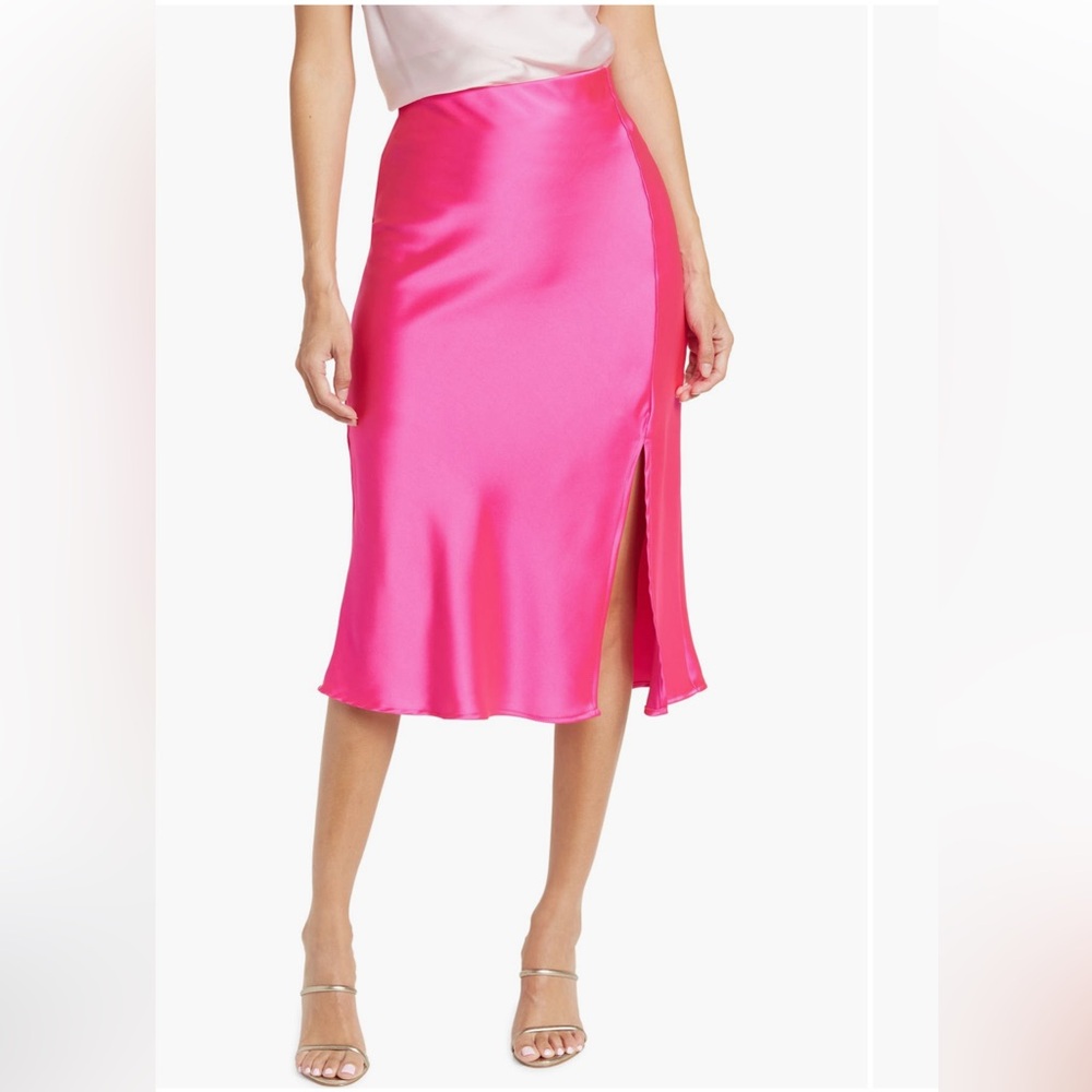 Renee C. Satin Slit Midi Skirt - Fuchsia